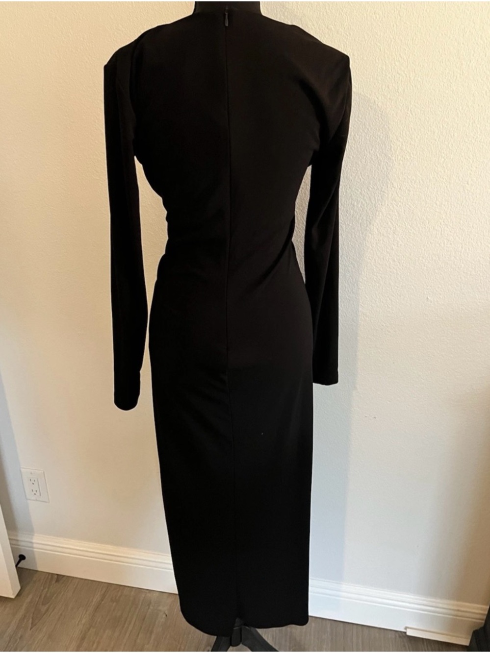 Zara Black Long Sleeve Ruched Midi Dress